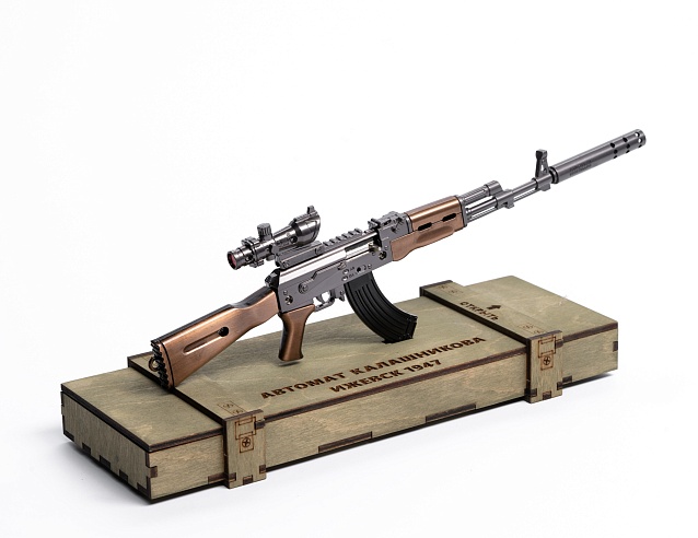 Сувенирное оружие макет АК-47 в ящике хаки, 30 см. Фото № 1