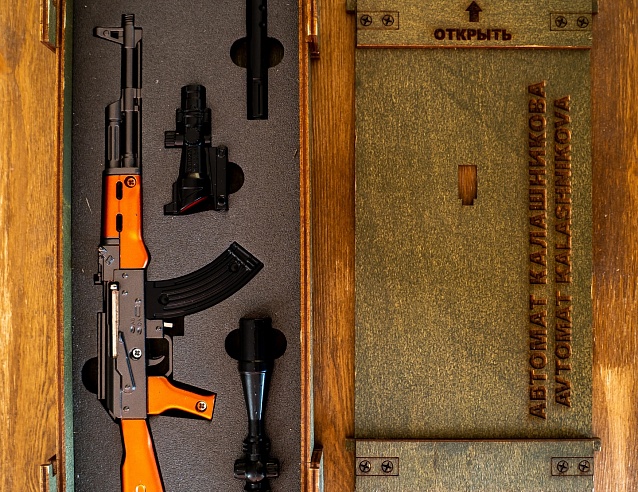 Сувенирное оружие макет АК-47 в ящике хаки, 30 см. Фото № 7