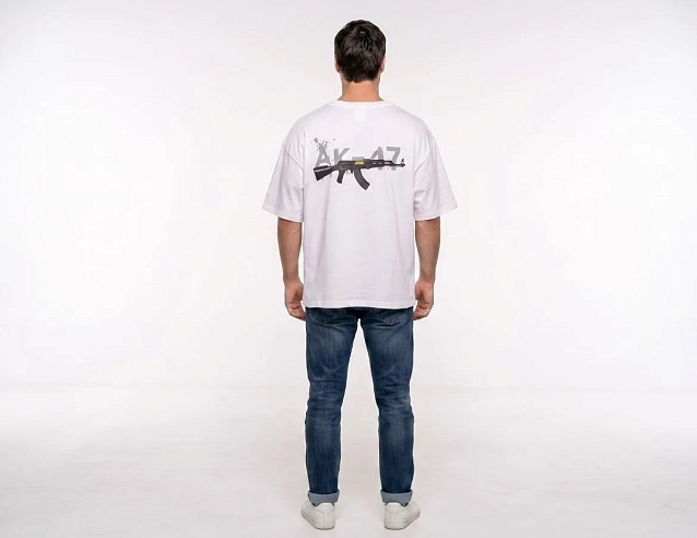 Футболка бланковая Oversize Premium белая "АК-47" (46-48\M). Фото № 2