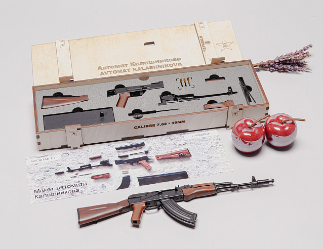 Сувенирное оружие макет АК-47 в ящике 29см ЛЮКС. Фото № 3