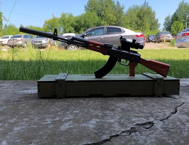 Сувенирное оружие макет АК-47 в ящике хаки, 30 см. Фото № 4
