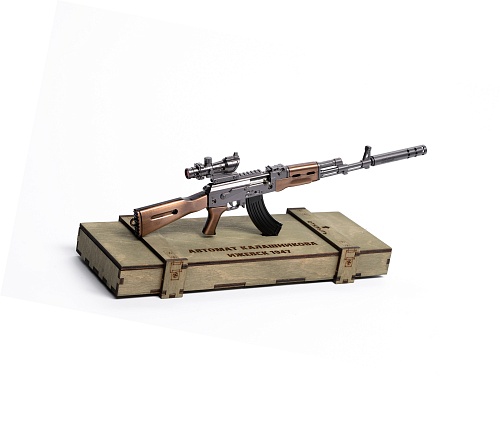 Сувенирное оружие макет АК-47 в ящике хаки, 30 см