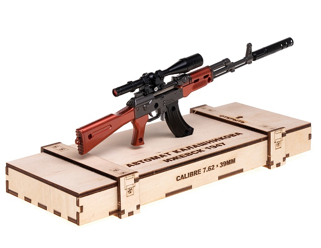 Сувенирное оружие макет АК-47 в ящике, 30 см. Фото № 1