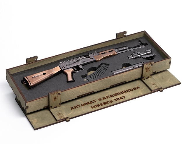 Сувенирное оружие макет АК-47 в ящике хаки, 30 см. Фото № 10