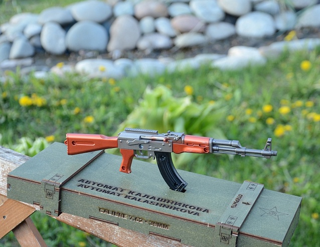 Сувенирное оружие макет АК-47 в ящике хаки, 30 см. Фото № 2