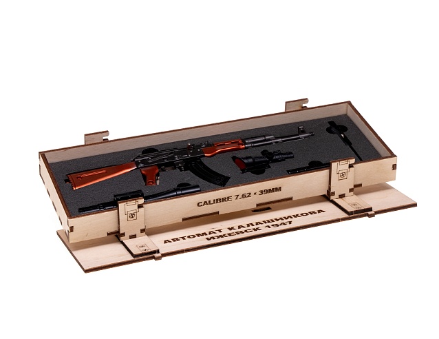 Сувенирное оружие макет АК-47 в ящике, 30 см. Фото № 3