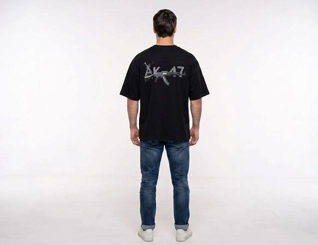 Футболка Oversize Premium черная "АК-47" (48-50\L). Фото № 2
